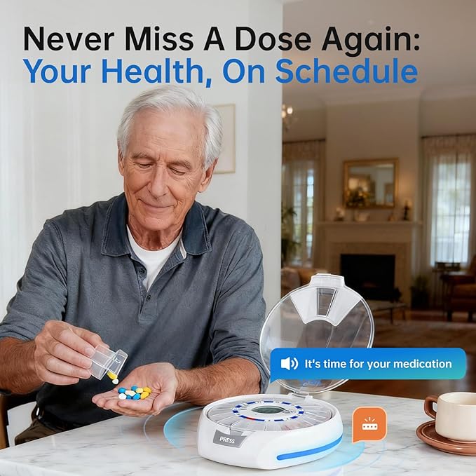 VEXA VitaMate Pro 21 WiFi Smart Pill Dispenser with Exclusive Self-Developed App, Automatic Rotating & Rising Containers, Remote Caregiver Alerts, Sound/Light Reminders for Meds & Supplements