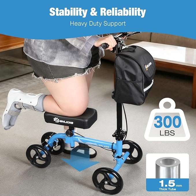 WHLICKS Premium Knee Scooter for Adults for Foot Surgery, Foldable & Steerable Knee Walker with Dual Brakes, Medical Knee Scooter for Broken Foot Injured, Lightweight Leg Scooter for Broken Ankle