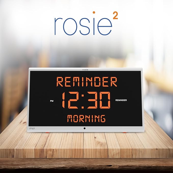 Simpl Rosie Reminder Large Display Talking Alarm Clock – 25 Personalized Voice Reminders, Dementia & Alzheimer’s Friendly, Voice Activated Clock for Seniors, Easy to Use, Audible up to 100ft (Rosie 2)