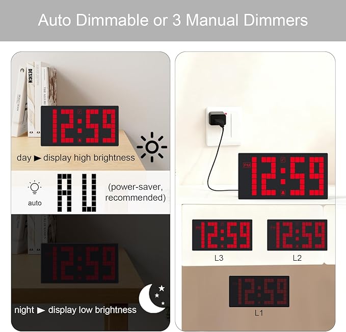 KWANWA Digital Alarm Clock with Auto-Dimmable LED Display, Weekend Alarm Mode, Battery Backup, DST Switch, 12/24H Format – Small Bedroom Clock for Desk, Nightstand, Kids, Seniors