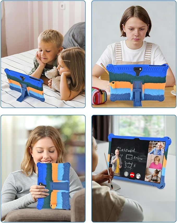 DETUOSI 10.1 inch Tablet Case Compatible with Feonal 10", ANTEMPER Touch 10.1, Gowin Touch 10.1, WECOOL WM1001R 10 inch, Soft Silicone Lightweight Case with Stylus Pen & Strap, Dazzling Dark Blue