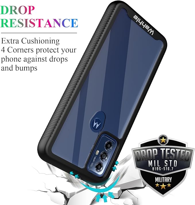 Wahhle Compatible with Moto G Play 2023, G Power 2022, G Pure Case - Full Body Screen Protector, Shockproof Slim Fit Bumper Phone Cover - Black/Clear