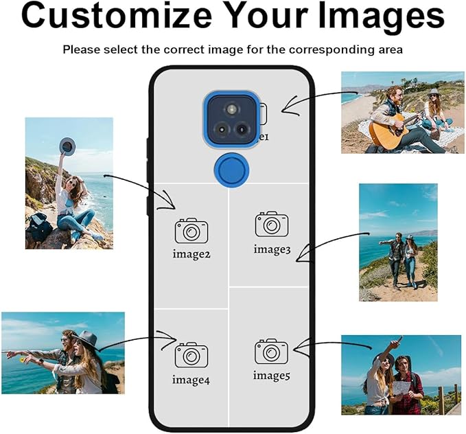 Customized Photo Case for Motorola Moto G Play 2021 6.5 inch, Personalized Collage Design Phone Cover, Custom Picture Black Silicone Soft Slim Rubber Case, Gift for Couple Lover Bestie