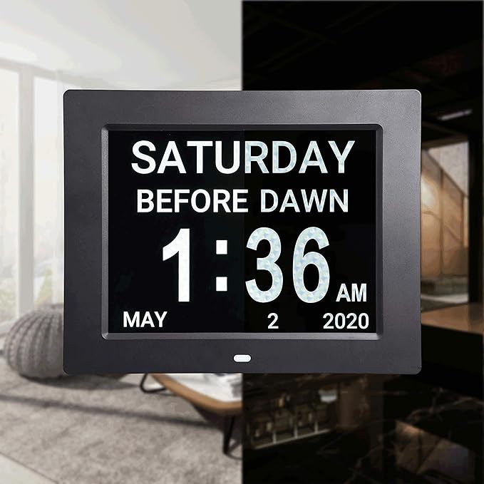 Yescom 8" LCD Day Clock Digital Calendar Alarm Large Dementia Table Home Office 2 Pack
