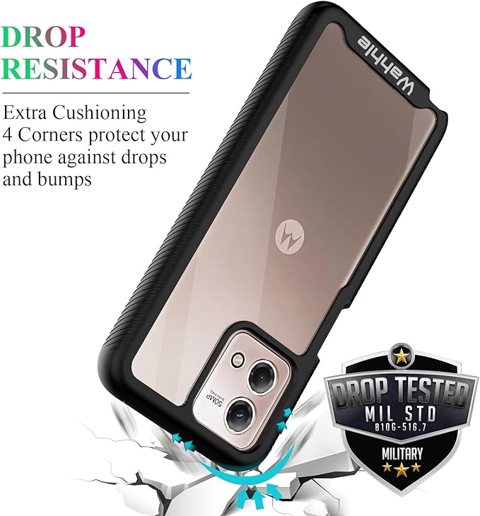 wahhle Compatible with Moto G Stylus 5G 2023 Case, Built in Screen Protector Full Body Shockproof Slim Fit Bumper Protective Phone Cover Men Women-Black/Clear