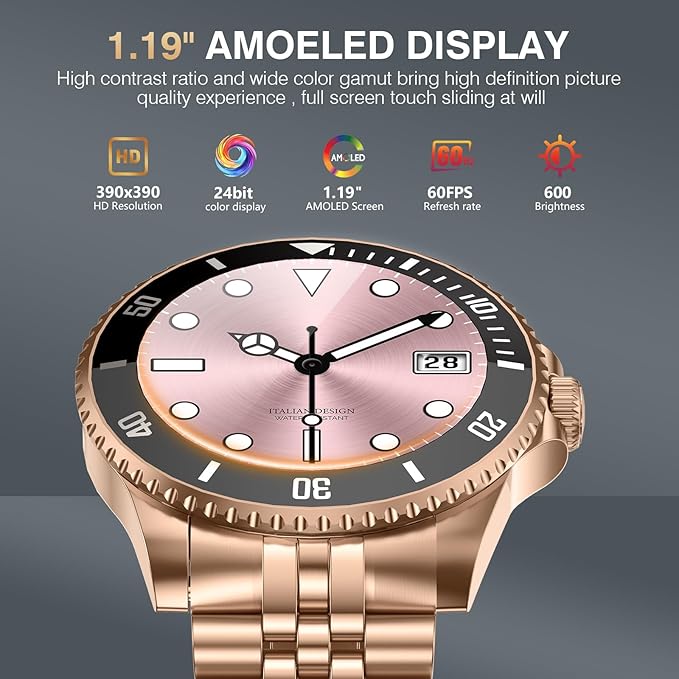 2025 DA GPT Smart Watch for Men,1.19-inch AMOLED Display, 24/7 Heart Rate, Blood Oxygen, Blood Pressure, Sleep Monitor, 107 Sports Fitness Tracker, Waterproof Smartwatch Compatible Android iOS Gold