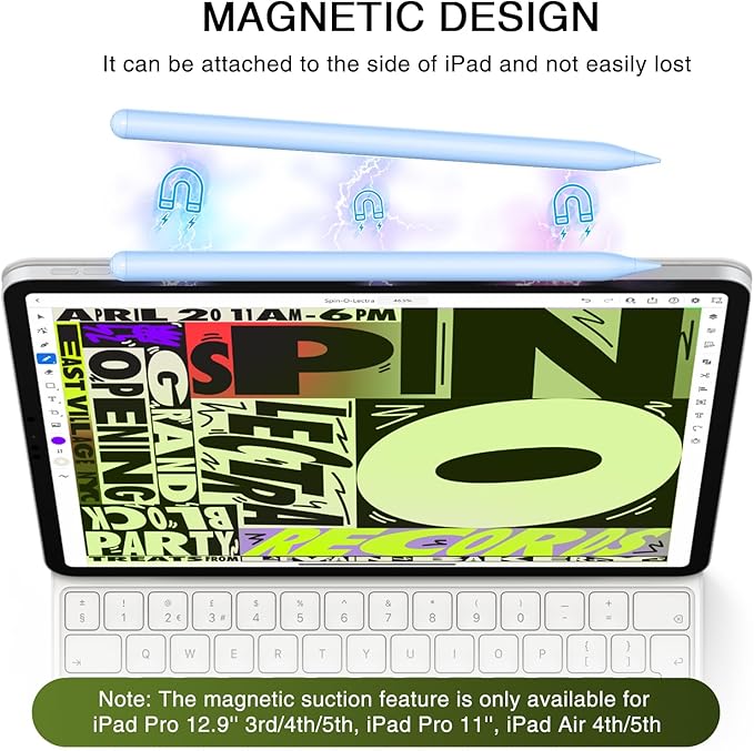 HATOKU Stylus Pen for iPad 2018-2026, 15 Mins Fast Charge Pencil 1st Gen with Tilt Sensitivity, Palm Rejection, Magnetic Pens for iPad 6-10/11, Air 3/4/5/M2/M3, Mini 5/6/7, Pro 11"/12.9"/M4/M5 (Blue)