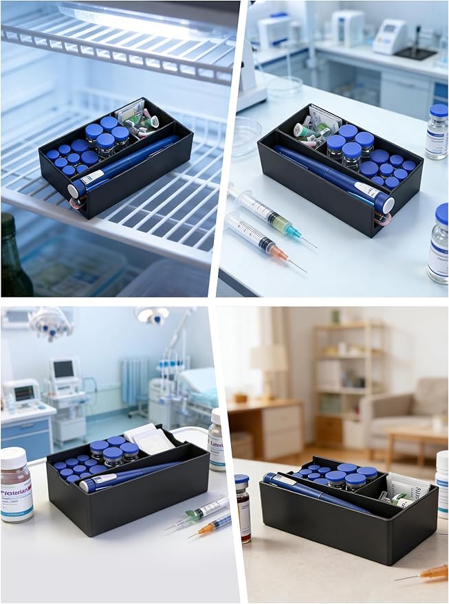Insulin & Peptide Storage Case, Heavy Duty Peptide Case Suitable for Fridge and Freezer, Vial Holder for Peptides & Diabetic Supplies(Black)
