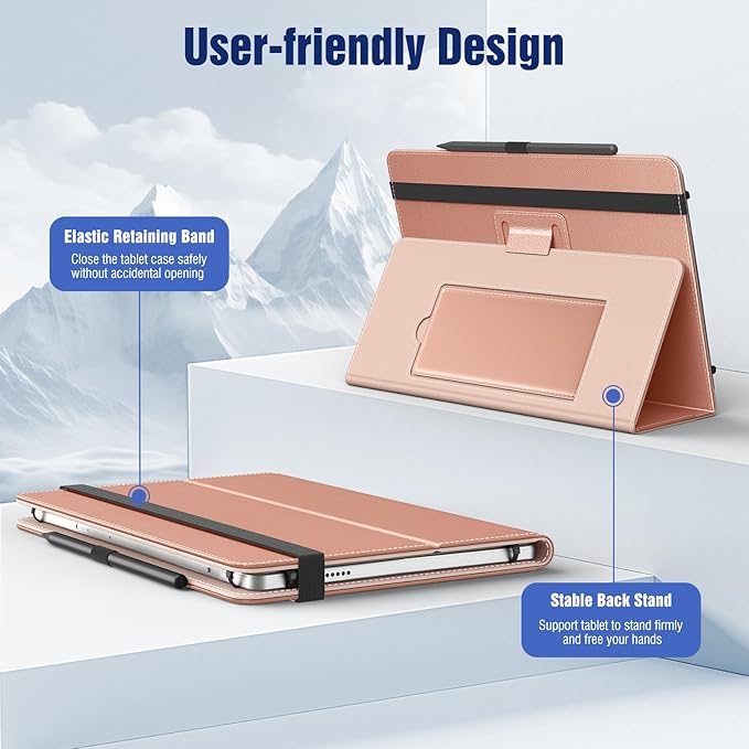 TiMOVO Universal Case for 10.1 Inch Android Tablet with Pen Loop, Lightweight Folding Stand Cover with Hand Strap for All 9.6"-11" Touchscreen Tablet, Rose Gold