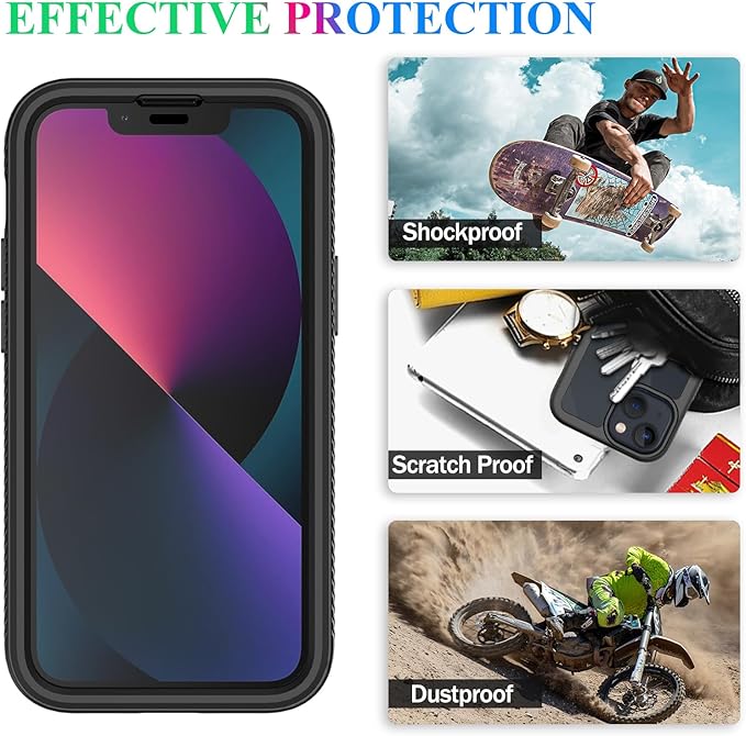 wahhle Compatible with iPhone 13 Mini Case, Built in Screen Protector Full Body Shockproof Slim Fit Bumper Protective Phone Cover 5.4'' Men Women-Black/Clear