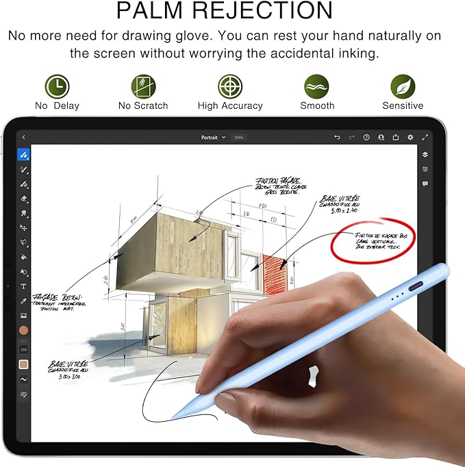 HATOKU Stylus Pen for iPad 2018-2026, 15 Mins Fast Charge Pencil 1st Gen with Tilt Sensitivity, Palm Rejection, Magnetic Pens for iPad 6-10/11, Air 3/4/5/M2/M3, Mini 5/6/7, Pro 11"/12.9"/M4/M5 (Blue)