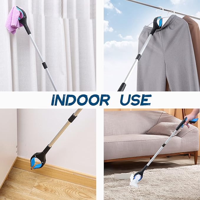 2 Pack Grabber Reacher Tool, 32'' Reaching Assist Tool, Foldable Claw Pick Up Stick, Trash Litter Picker, Hand Grabbers, Long Arm Extender(Blue)