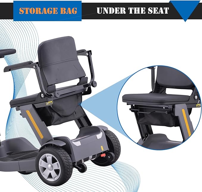 Foldable Mobility Scooter for Adults & Senior, 4 Wheels Powered Device for Travel, Lightweight and Portable, with LED Strip Light, Storage Bag, Charger Included, No Assemble Required (Grey)
