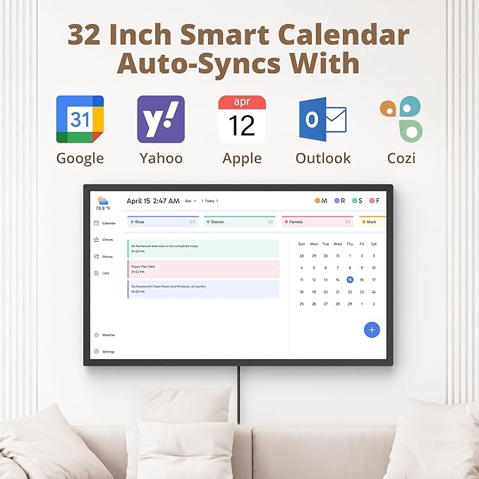 Dragon Touch 32" Digital Calendar Chore Chart – 1080P Full HD Interactive Touchscreen, Hearth Display Digital Calendar Wall & Desk Mountable for Seamless Scheduling