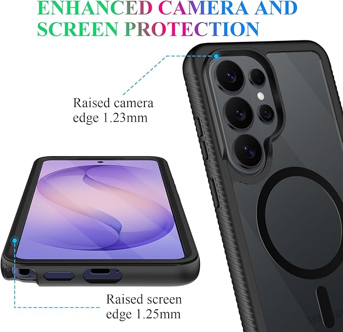 wahhle Compatible with Samsung Galaxy S26 Ultra Case, Magnetic Wireless Charging Built in Screen Protector Full Body Shockproof Slim Fit Bumper Protective Phone Cover, Black/Clear