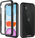 wahhle Compatible with iPhone 11 Case, Built in Screen Protector Full Body Shockproof Slim Fit Bumper Protective Phone Cover 6.1'' Men Women-Black/Clear