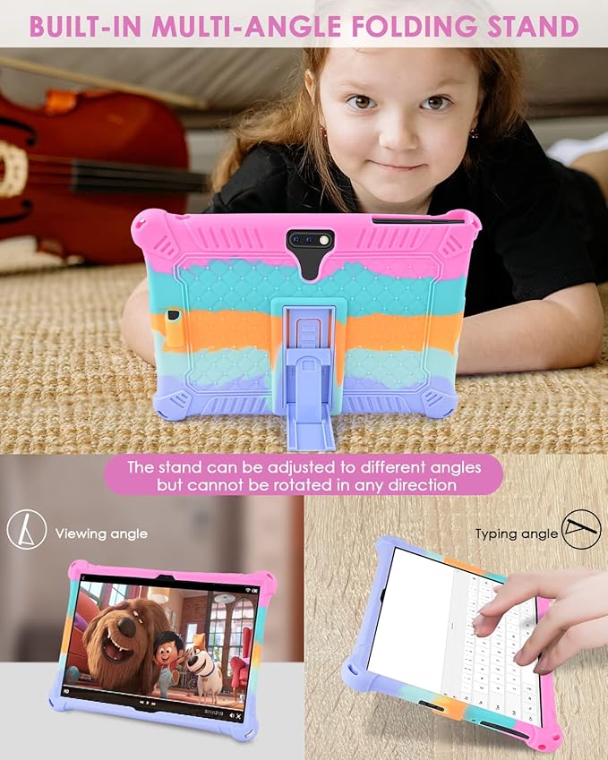 DETUOSI 10.1 inch Tablet Case Compatible with Feonal 10", ANTEMPER Touch 10.1, Gowin Touch 10.1, WECOOL WM1001R 10 inch, Soft Silicone Lightweight Case with Stylus Pen & Strap, Dazzling Pink