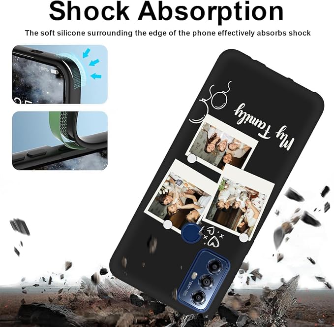 Custom Multi Photos Case for Motorola Moto G Play 2023-6.5 inch, Personalized Gift for Men Women, Customized Collage Text Picture Phone Cover, Soft Rubber Shockproof Protective Case, Black