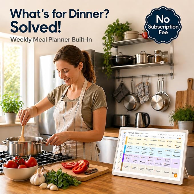 15.6" Digital Calendar & Smart Wall Planner: Electronic Touchscreen Display for Family Schedules, Chore Chart & Meal Planning - Cloud Auto-Sync, No Subscription, Wall Mount Included