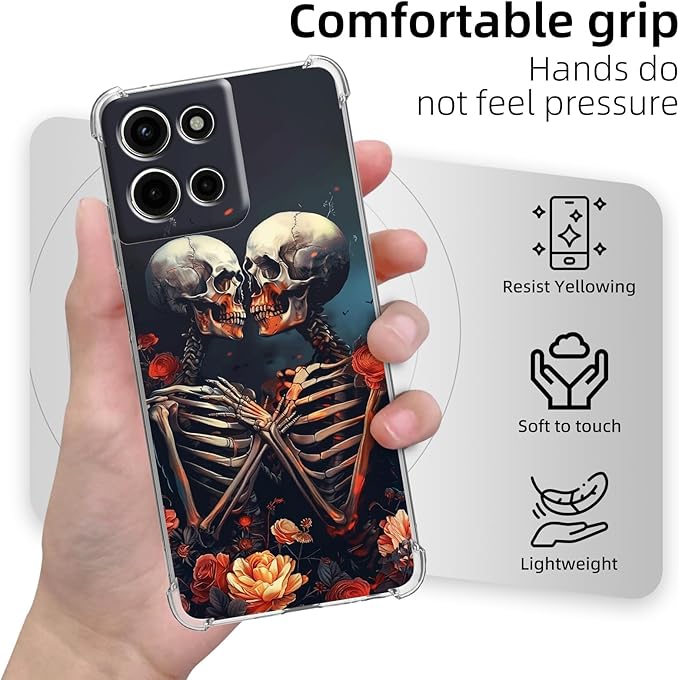 for Moto G Stylus 5G 2025 Clear Phone Case, Lightweight Transparent TPU, Shockproof Four Corner Anti-Fall Case 6.8" for Moto G Stylus 5G 2025 with Screen Protector, Skulls Loves