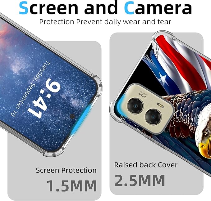 for Motorola G Stylus 5G 2024 Clear Phone Case, Lightweight Transparent TPU, Shockproof Four Corner Anti-Fall Case 6.7" American Flag Eagle for Moto G Stylus 5G 2024, Screen Protector Film