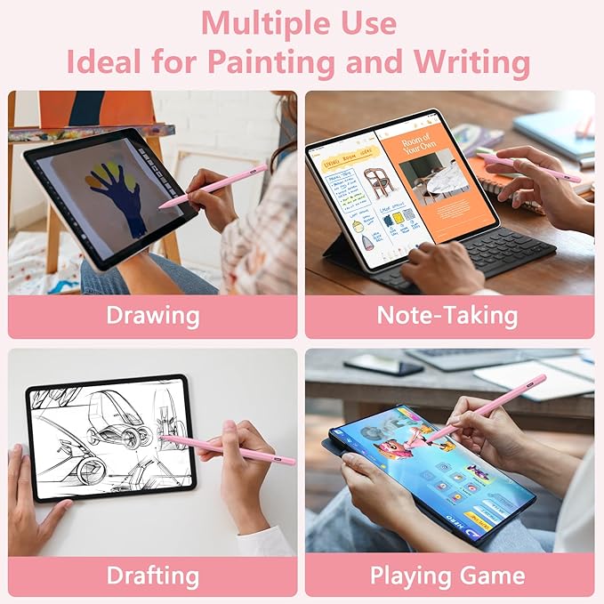 Stylus Pen for iPad 2018-2023 with Palm Rejection, Active Pencil for iPad 10th/9th/8th/7th/6th Generation, for iPad Pro 11/12.9 inch, for iPad Air 5th/4th/3th Gen, for iPad mini 6th/5th Gen (Pink)