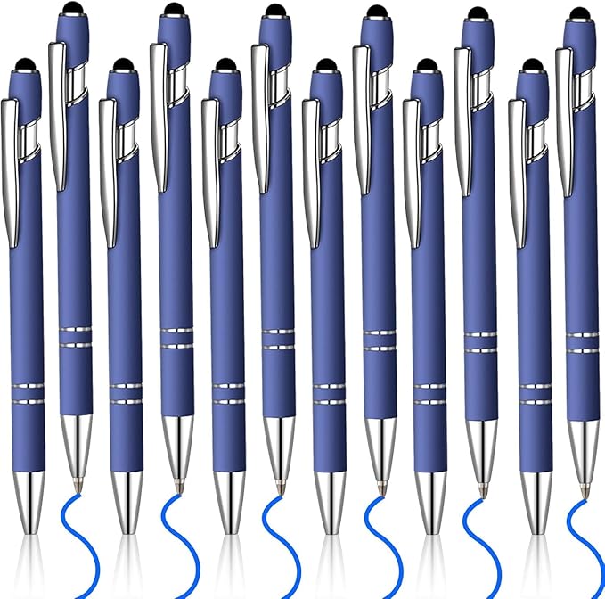 12 Pcs Blue Ink Ballpoint Pen with Stylus Tip, 1.0 mm Metal Pen Stylus Pen for Touch Screens, 2 in 1 Thank You Pen Gift for Friends, Colleagues, Coworker, Office, Family (Blue)