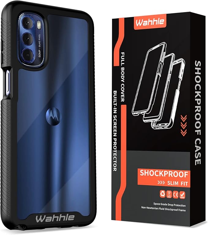 Wahhle Moto G Stylus 2022 4G Case - Built-In Screen Protector, Full Body Shockproof, Slim Fit Bumper, Black/Clear