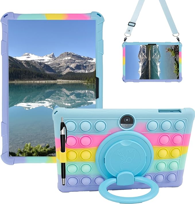 Silicone Tablet Case 360 Rotating Stand/Handle and Shoulder Strap Stylus Pen Soft Cover Compatible with COLORROOM/TUOHAITIME/JIKOCXN/WXUNJA C5 11 inch Lightblue