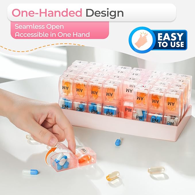 Monthly Pill Organizer AM/PM 31-Day Travel Medicine Case 4-Week Pill Box Pink
