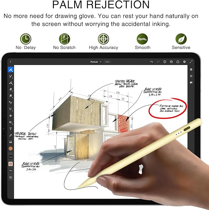 HATOKU Stylus Pen for iPad 2018-2026, 15 Mins Fast Charging Pencil 1st Gen with Tilt & Palm Rejection Digital Pens Stylus Pens for iPad 6-11, Air 3/4/5/M2/M3, Mini 5/6/7, Pro 11"/12.9"/M4 M5 (Yellow)