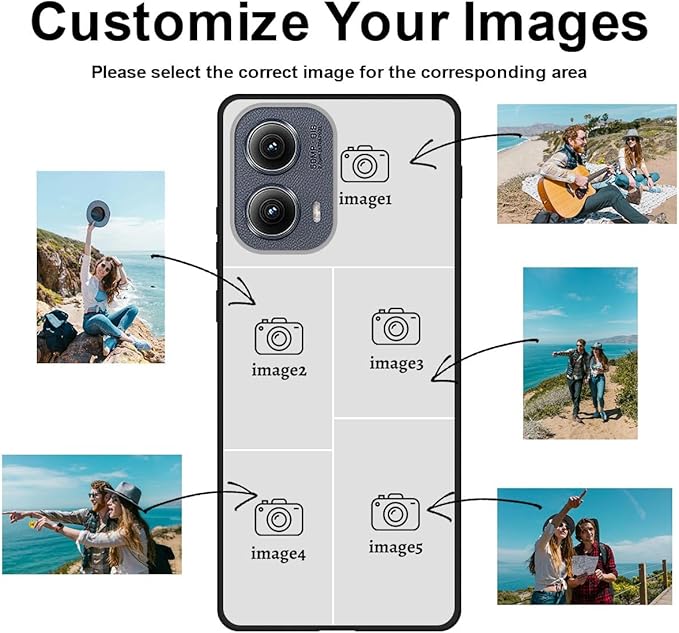 Customized Photo Case for Motorola Moto Edge 2024 6.6 inch, Personalized Collage Design Phone Cover, Custom Picture Black Silicone Soft Slim Rubber Case, Gift for Couple Lover Bestie