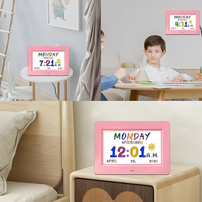 SSYA Digital Calendar, Kids Digital Clock, 20 Alarms Custom Reminders, Auto DST, Large Clear Display, Alarm Clocks for Bedrooms & Kids, Easy to Use for Kids. (Pike, 7 inch)