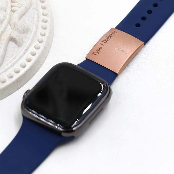 22 * 28mm Rose Gold Stainless Steel Type 1 Diabetes Medical Alert Tag | ID Tag for Watch Band Health Jewelry for Wife Husband YA4313