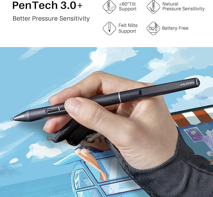 HUION Slim Pen PW550S 9.5mm Diameter for Huion Inspiroy 2/Giano/Keydial/Dial 2, K12/K13/K16(2021)/K22/K24 Series, Kamvas Pro 13 (2.5K)/ Pro 16 (2.5K), Kamvas Pro 16 (4K) Series, Kamvas Pro 24 (4K)