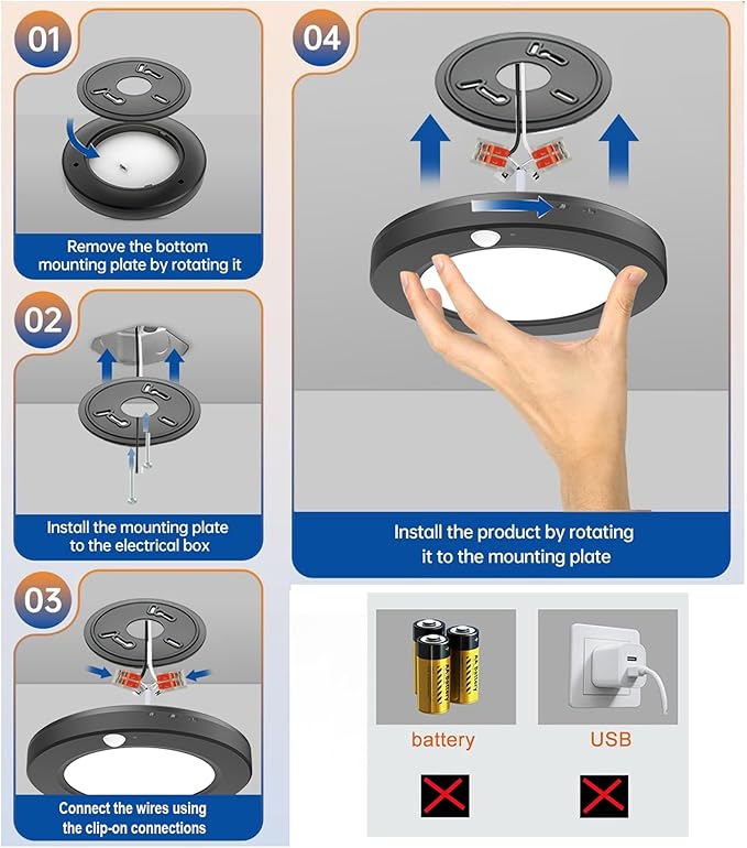 2 Pack 7.5 inch Motion Sensor Ceiling Lights Wired, 15W 1500lm 3CCT/3 Mode/30-120s Timer, Black Small LED Flush Mount Light Fixture Motion Activated for Closet, Pantry, Hallways, Stairwells, Garage