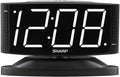 Sharp Home LED Digital Alarm Clock – Swivel Base - Outlet Powered, Simple Operation, Alarm, Snooze, Brightness Dimmer, Big White Digit Display, (Black-White LED)