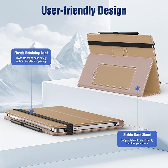TiMOVO Universal Case for 10.1 Inch Android Tablet with Pen Loop, Lightweight Folding Stand Cover with Hand Strap for All 9.6"-11" Touchscreen Tablet, Clay