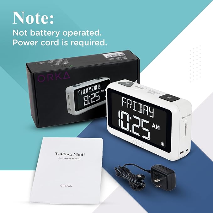 ORKA Talking Clock Voice Recordable Medication Reminder Dementia Alarm Clock for Seniors White