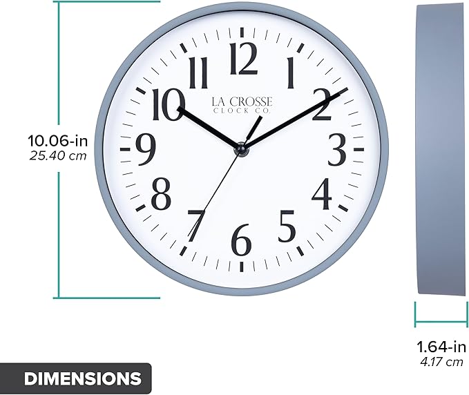 La Crosse Clock 404-3025GB 10 Inch Gray Blue Basics Analog Quartz Wall Clock