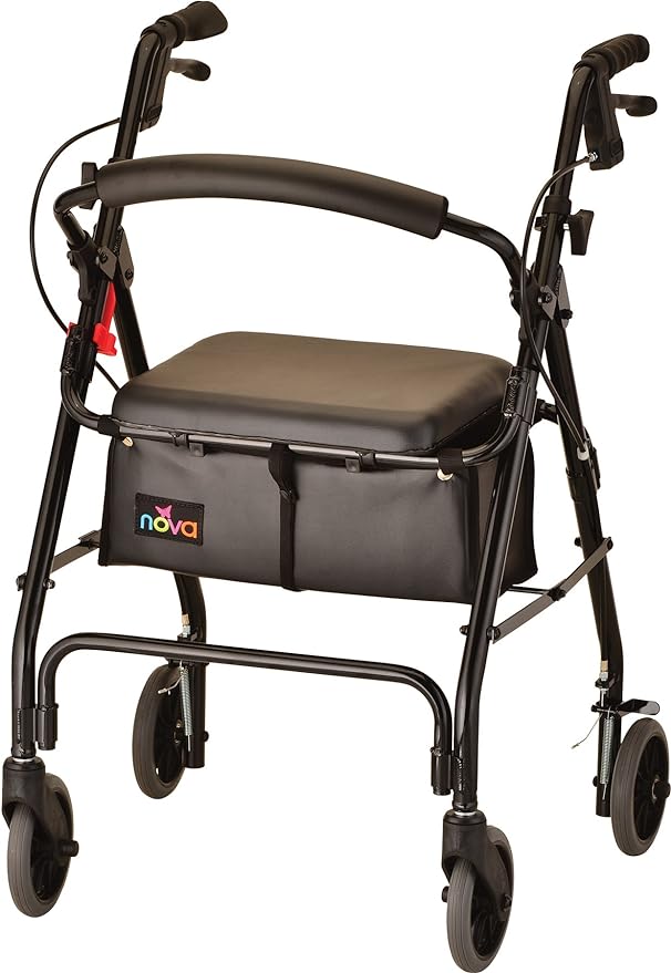 NOVA GetGo Classic Rollator Walker for Seniors, Lightweight Folding Rolling Walker with Wheels, Lock N Load for Easy Transport & Storage, Adjustable Height 5'4"–6'1", Black