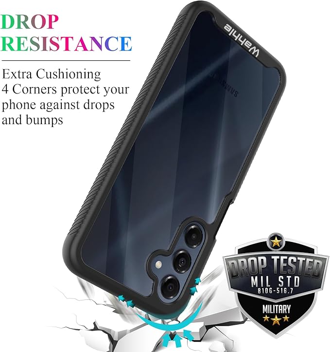 wahhle Compatible with Samsung Galaxy A16 5G Case, Built in Screen Protector Full Body Shockproof Slim Fit Bumper Protective Phone Cover for A16 4G/5G Men Women-Black/Clear