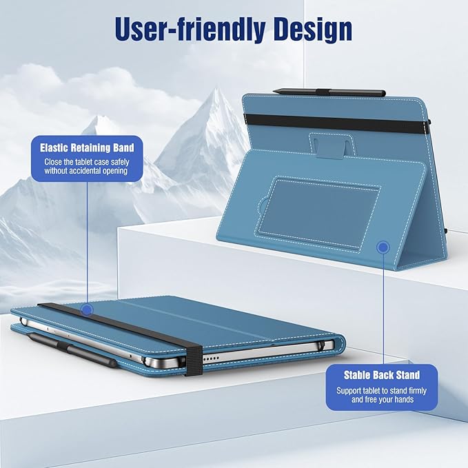 TiMOVO Universal Case for 10.1 Inch Android Tablet with Pen Loop, Lightweight Folding Stand Cover with Hand Strap for All 9.6"-11" Touchscreen Tablet, Denim Blue