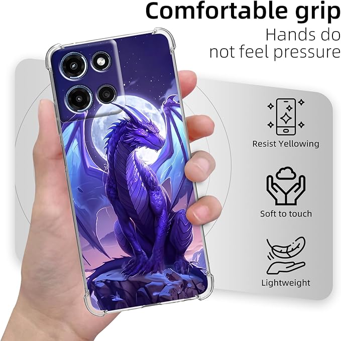 for Moto G 5G 2025 Clear Phone Case, Lightweight Transparent TPU, Shockproof Four Corner Anti-Fall Case 6.5" for Moto G 5G 2025 with Screen Protector, Majestic Purple Dragon
