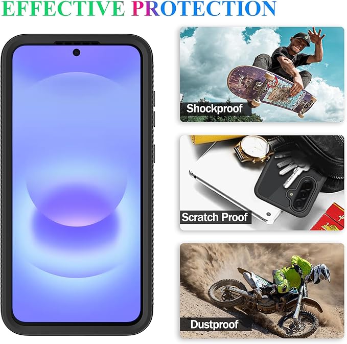 wahhle Compatible with Samsung Galaxy A37 5G Case, Built-in Screen Protector Full Body Shockproof Slim Fit Bumper Protective Phone Cover for Men Women - Black/Clear