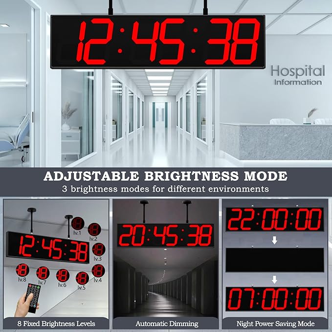 CHKOSDA 28.4‘’ Digital Clock with Large Display,Hanging Clock with Clearly Visible Large Digital Double-Sided Display,Multi-Function Led Clock with Temperature and Calendar Display (Red)