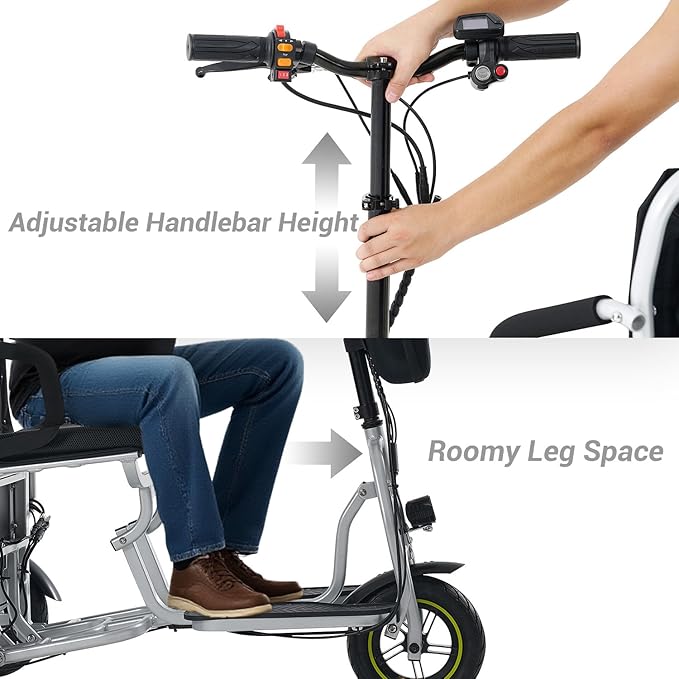 3-Wheel Folding Mobility Scooter Foldable Lightweight Electric Scooter for Adults & Seniors, Detachable Lithium Battery, Long Range 28 Miles, 3-Speed, with Rearview Mirror & Turn Signal (Silver)