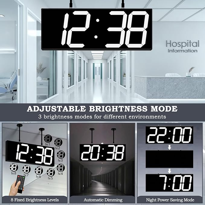 CHKOSDA 19.5'' Large Digital Wall Clock with Double Sided Display,Multi-Functional LED Hanging Digital Clock with Adjustable Brightness,Suitable for Offices, Warehouses, Corridors (White)