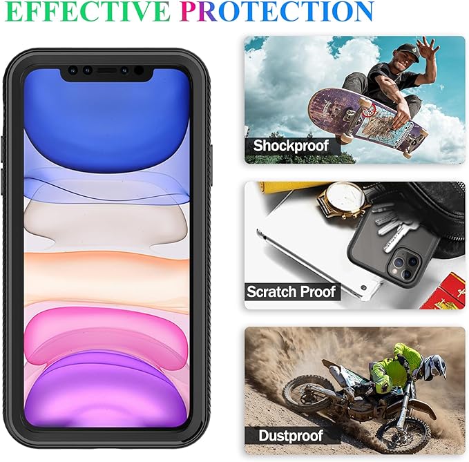 wahhle Compatible with iPhone 11 Pro Max Case, Built in Screen Protector Full Body Shockproof Slim Fit Bumper Protective Phone Cover 6.5'' Men Women-Black/Clear