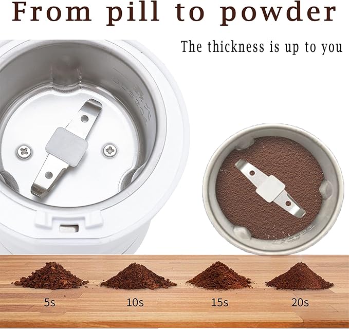 Electric Multifunctional Grinder.Electric Pill Crusher Grinder for Small or Large Pills,to Fine Powder. Pill Crusher Pulverizer Grinder for Elders or Pets. Small Dose Coffee Bean Grinder. (White)